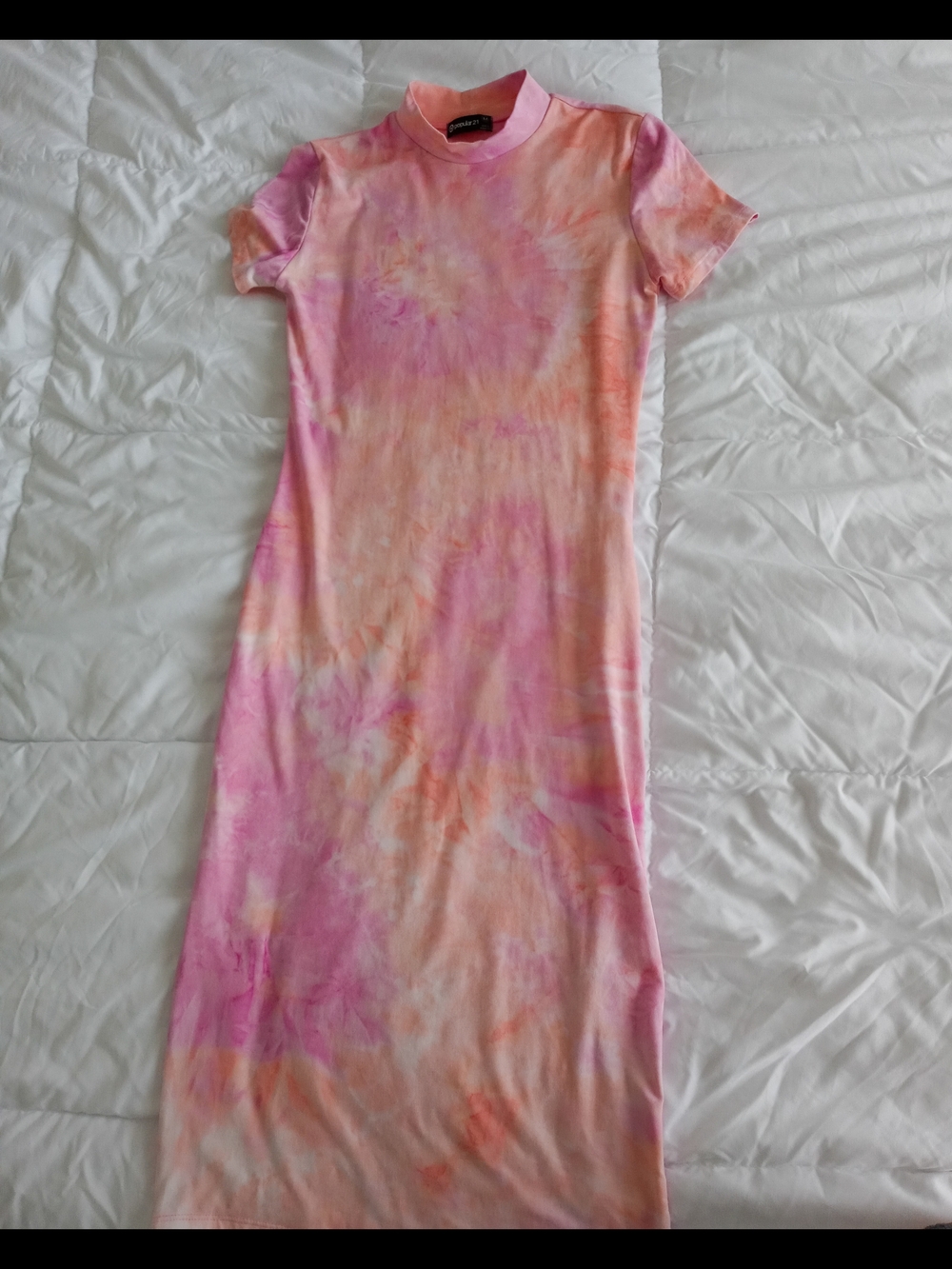 Tie-Dye Pink & Peach Short-Sleeve Maxi Dress